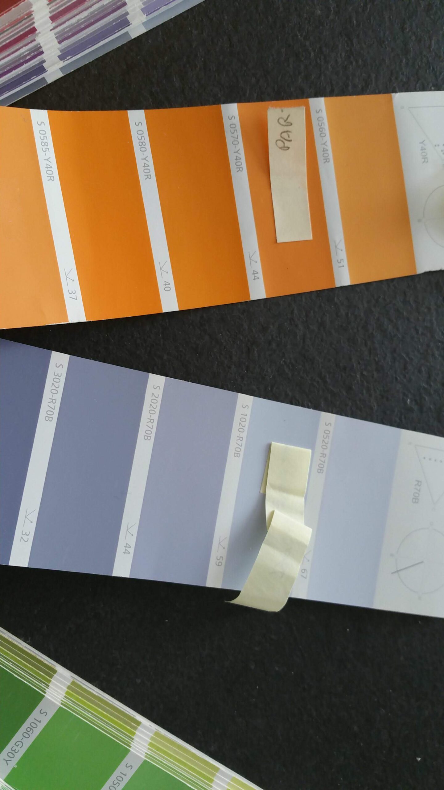 Campioni colore utilizzati per lo studio cromatico degli interni
